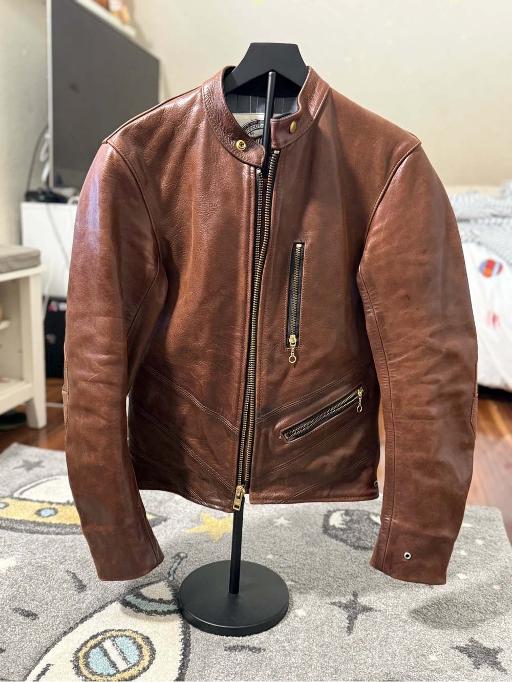 Vanson x Roland Sand Men's Brown Leather Jacket with Zip Pockets